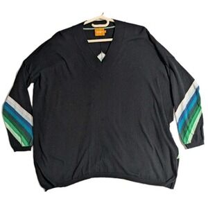 Wispr Women's V-Neck Black Sweater Medium Multi-Color Peak‎ Stripes Cozy Knit